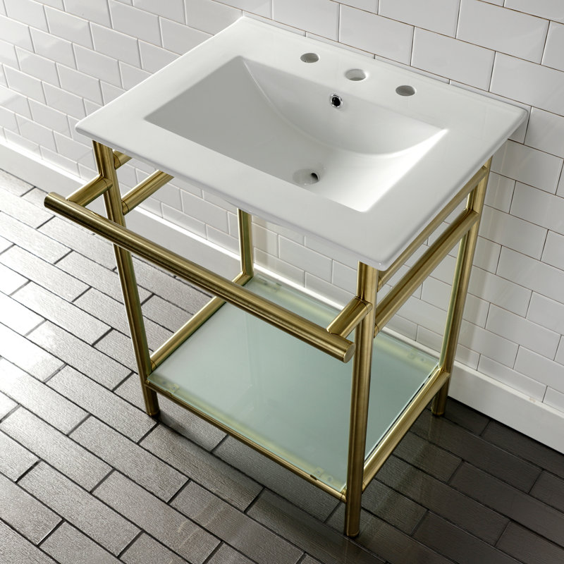 Kingston Brass Ceramic Rectangular Console Bathroom Sink with Overflow